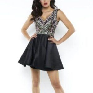 MAC DUGGALFIERCE SPARKLE EMBELLISHED BODICE FIT & FLARE DRESS sz 2
